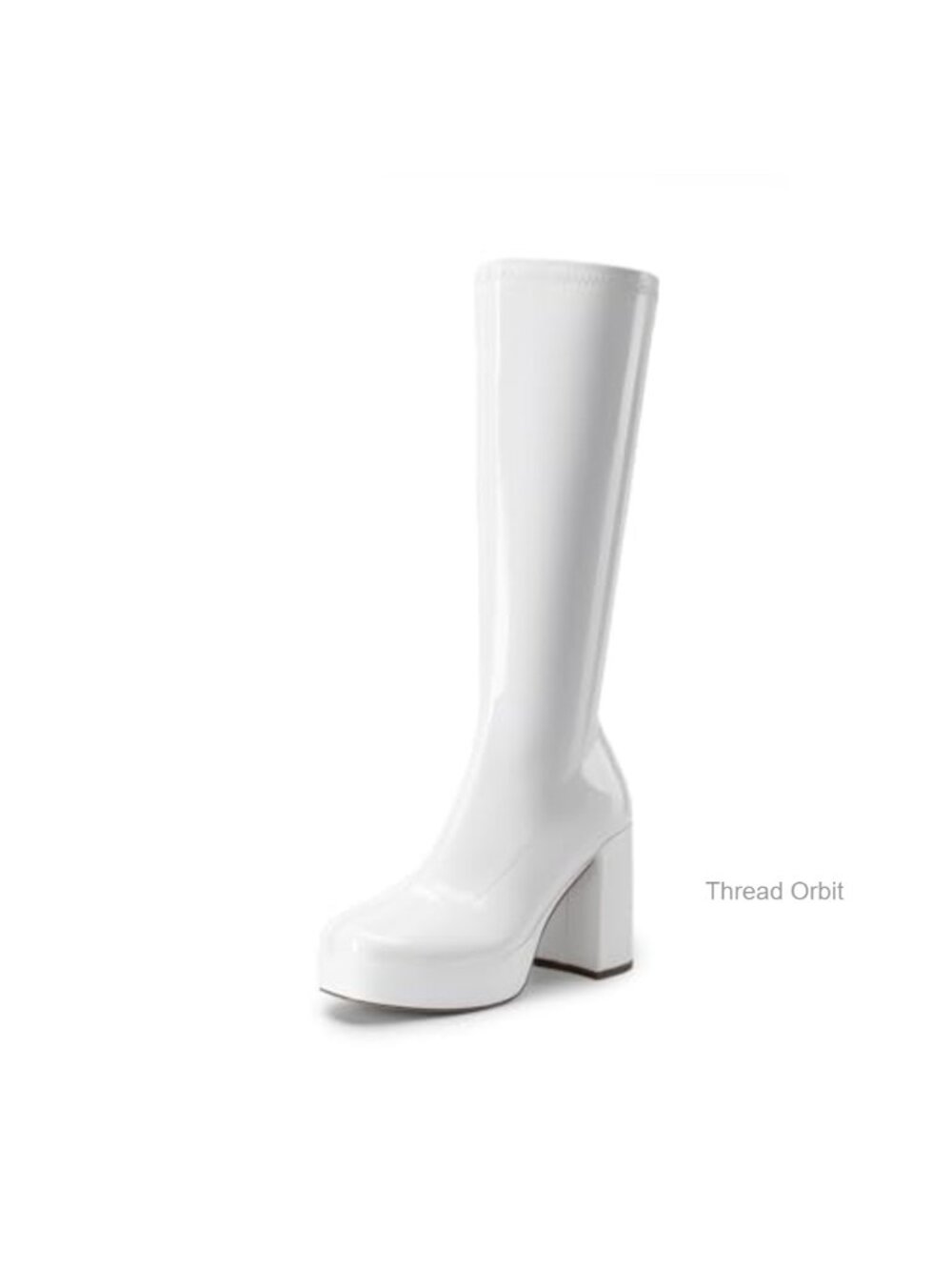 Women's Gogo Knee High Chunky Heel Platform Boots Vegan Leather Square Toe